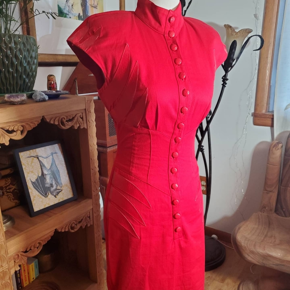 VTG 80s Young Edwardian Punk Faux Leather Dress - Picture 1 of 7